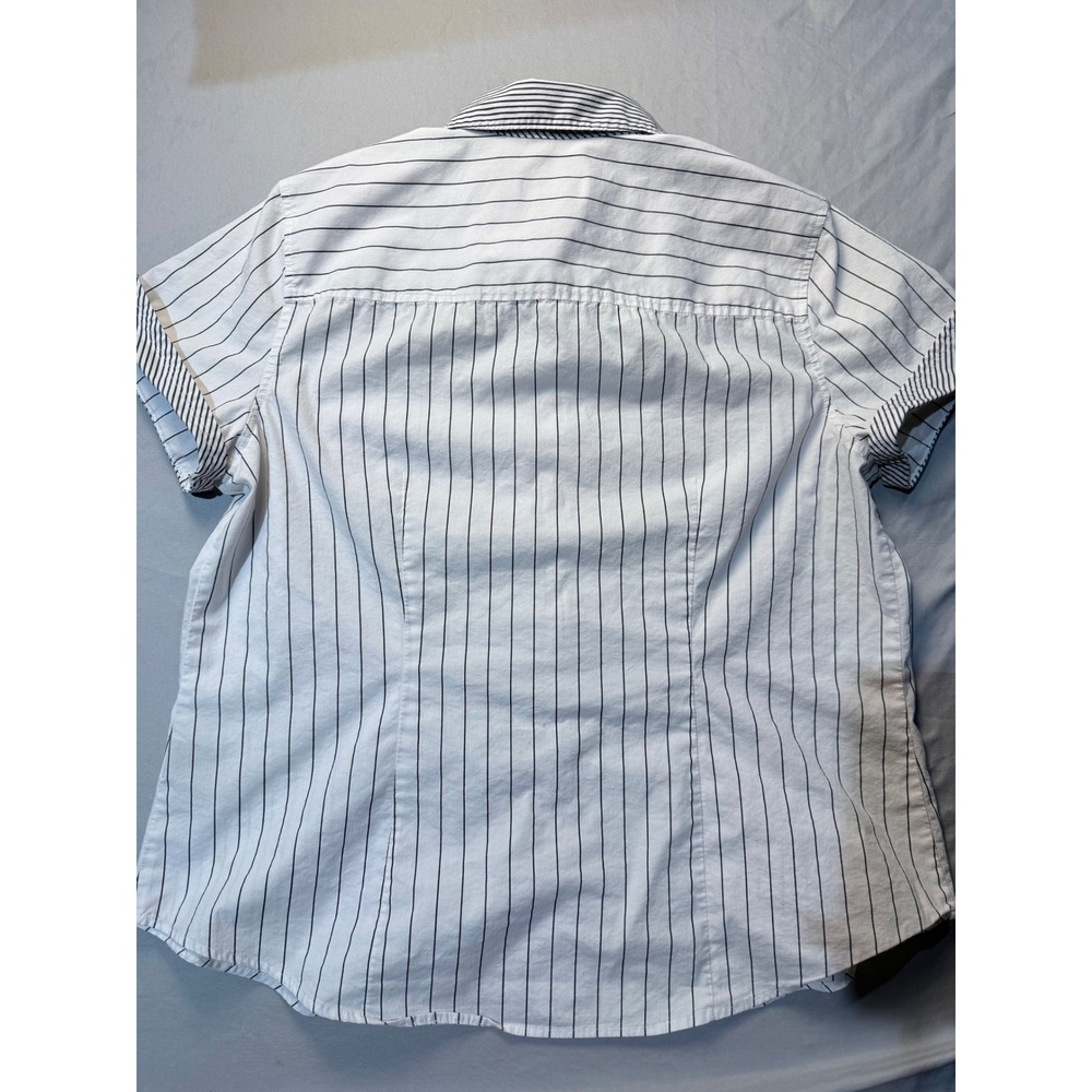 Liz Claiborne Career Womens Large Striped Short Sleeve Button Down Shirt White - Picture 3 of 5